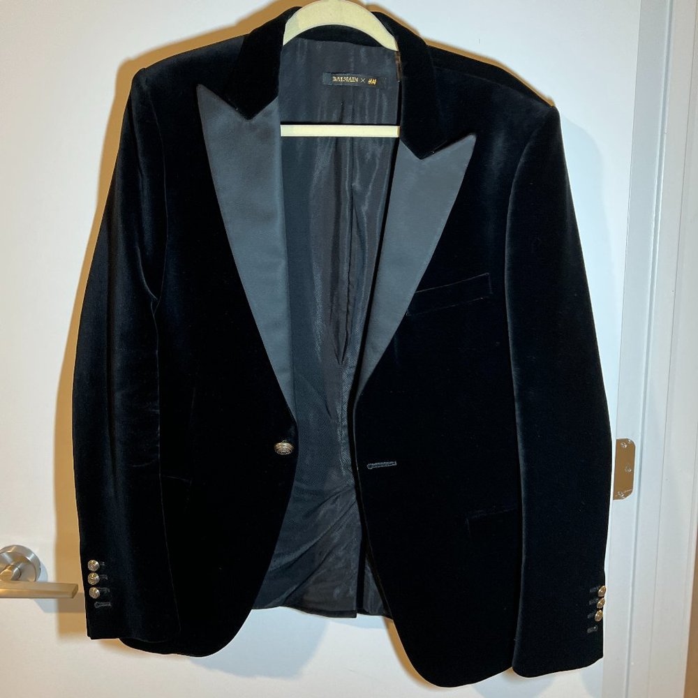 Balmain x H&M SUPER RARE LIMITED EDITION Black Velvet Blazer (L, US W 8-10)